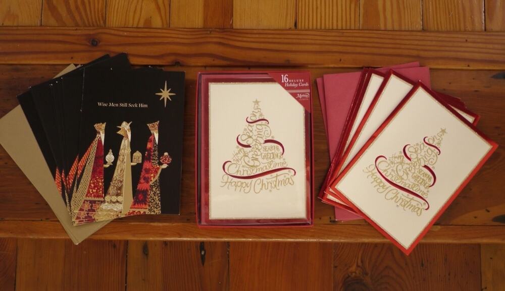 24 Christmas Holiday Markings CR Gibson Blank Greeting Sparkle Foil Notecards